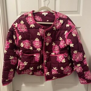 Entro Pink and White Floral Quilted Jacket NWOT